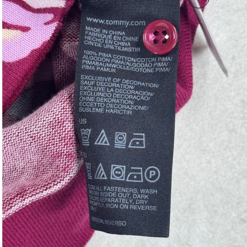Tommy Hilfiger Womens Pima‎ Cotton Floral Cardigan Sweater Burgundy Wine Small - Picture 8 of 9